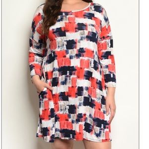 New Abstract Dress - 3/4 Sleeves - 1XL, 2XL & 3XL
